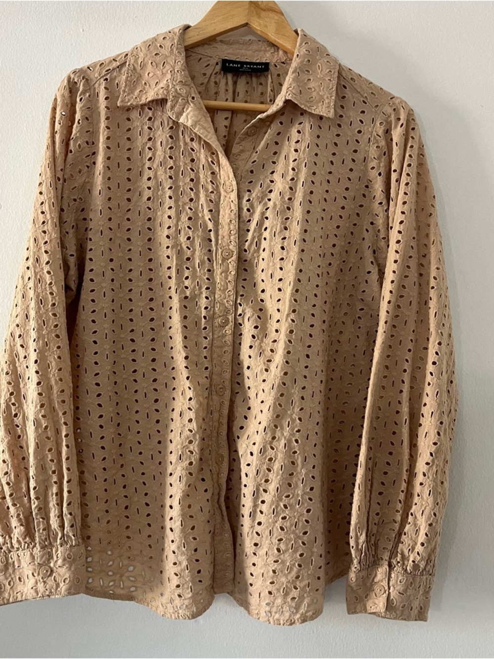 Lane Bryant Eyelet blouse button front sz 14/16 travel vacation casual office
